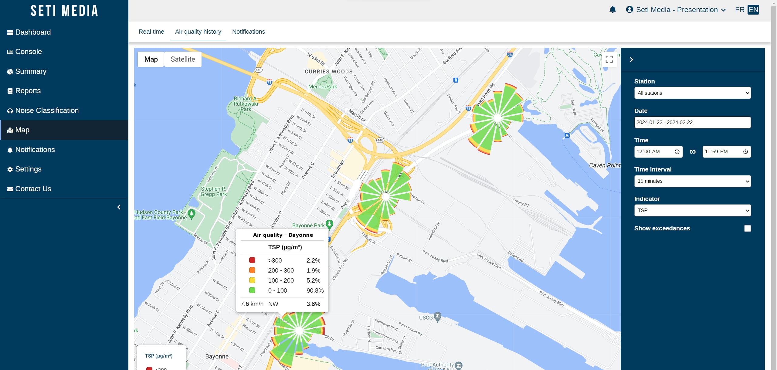 A computer showing air quality analysis tool